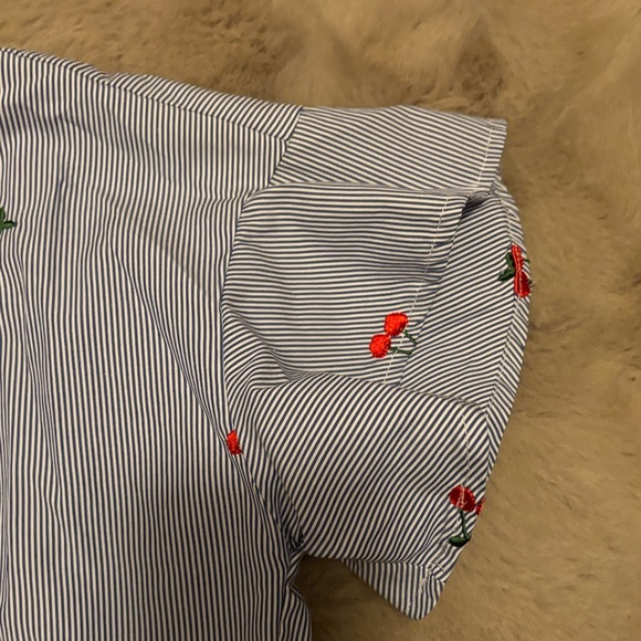 Love, Fire Blue and White Striped Shirt with Cherry Embroidery - Picture 4 of 5